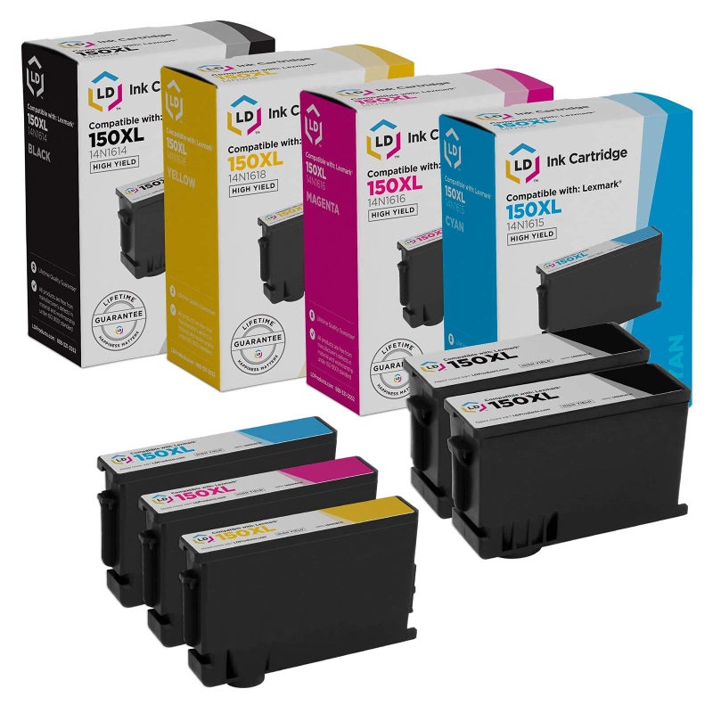 LD Products Compatible Ink Cartridge Replacement for Lexmark 150XL High Yield (2 Black, 1 Cyan, 1 Magenta, 1 Yellow, 5 Cartridge Pack) Compatible with Lexmark Pro715 Pro915 S315 S415 S515 S319 - Image 1
